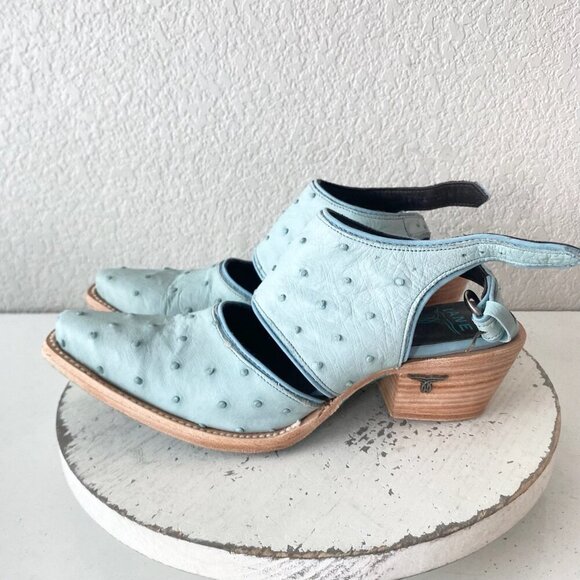 Lane Robin Mule Cowboy Boots Womens 8 Cowgirl Western Blue Ostrich Short Ankle - Picture 3 of 9